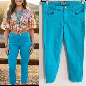 PAIGE Roxie Capri Denim Jeans Cropped Skinny Turquoise Blue